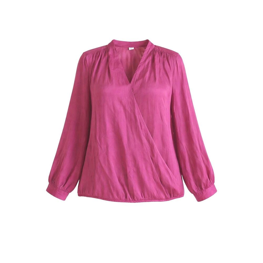 Old Navy Plus 3X Fushia Pink Satin Blouse w Long Airy Loose Flowy Sleeves